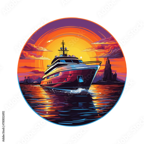 Yacht icon on sunset. Vector illustration