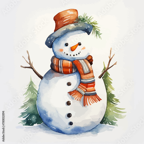 Watercolor snowman on white background