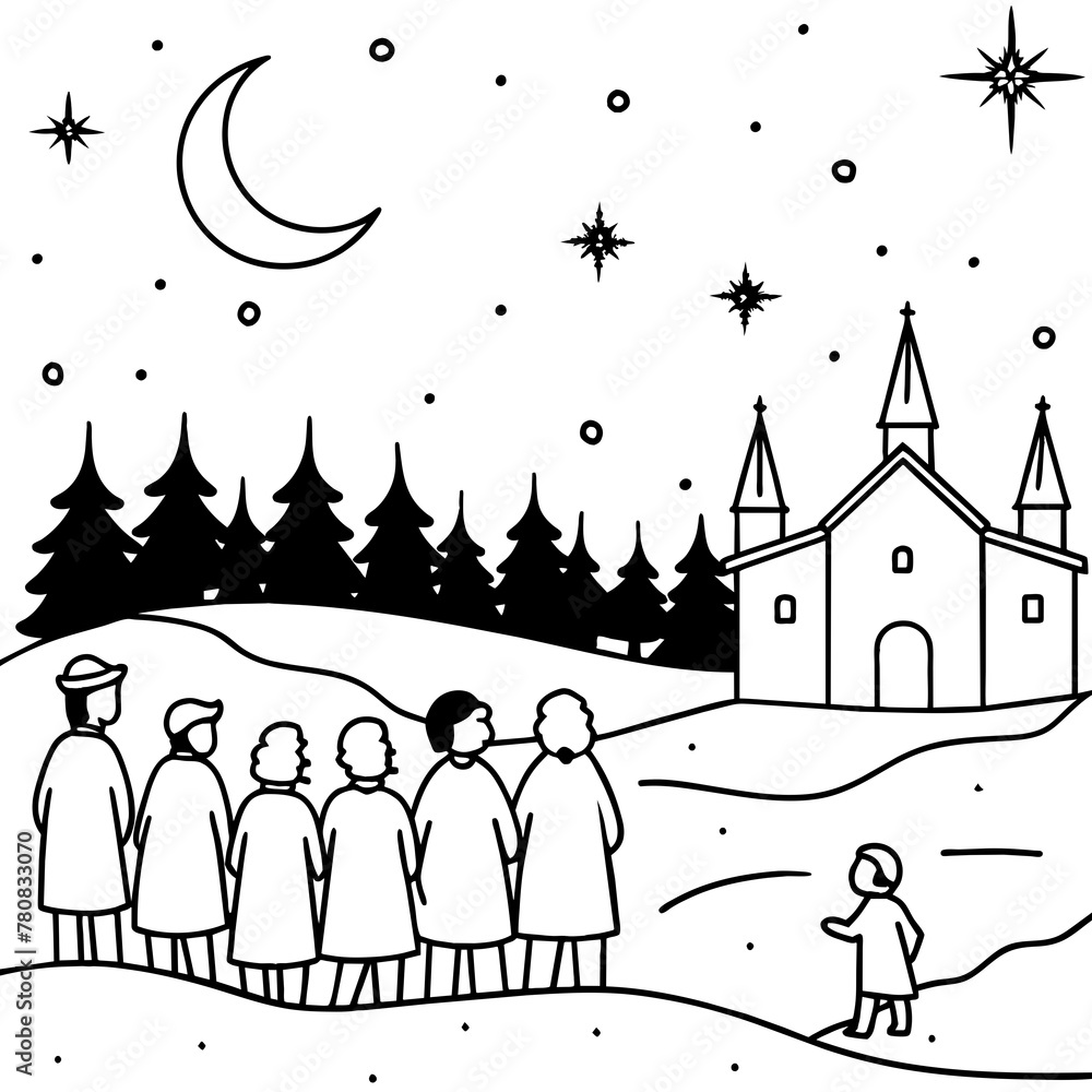 Christmas night village vector illustration