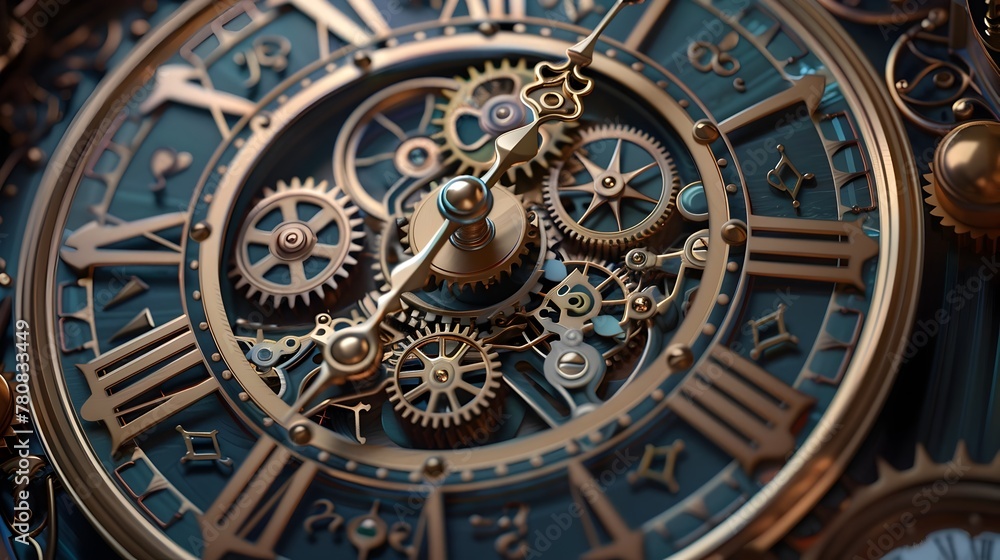 Obraz premium Exquisite Antique Clock Face Showcasing Masterful Clockwork Engineering and Intricate Design