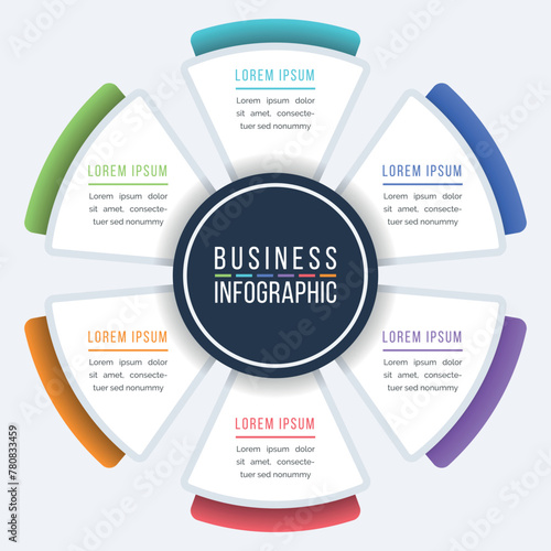 Business Infographic 6 Steps, objects, elements or options infographics design template for business information