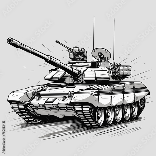 Vector illustration sketch of battle tank vehicle cartoon