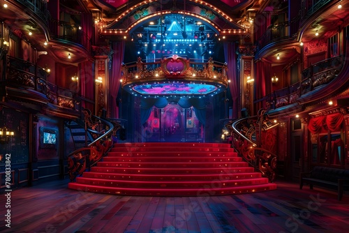 Magnificent Theatrical Stage with Ornate Lighting and Opulent Decor for Captivating Live Performances