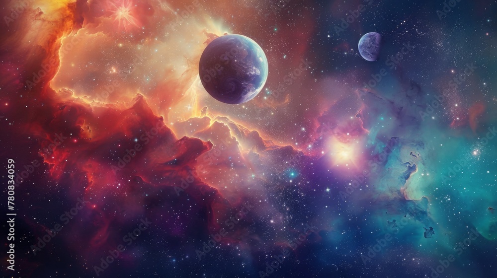 Colorful Space Scene With Planets and Stars Colorful Space Scene With Planets and Stars