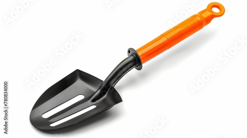 Small camp shovel with a handle, isolated on a white background with a clipping path.