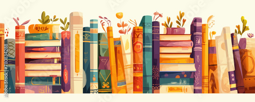 Multicolored book spines. Books on a transparent background. Vector illustration in flat style.