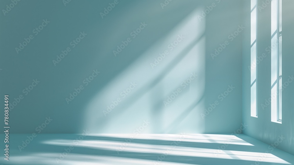 Minimal abstract light blue background for product presentation. Shadow and light from windows on plaster wall. Minimal abstract light blue background for product presentation. Shadow and light from windows on plaster wall.