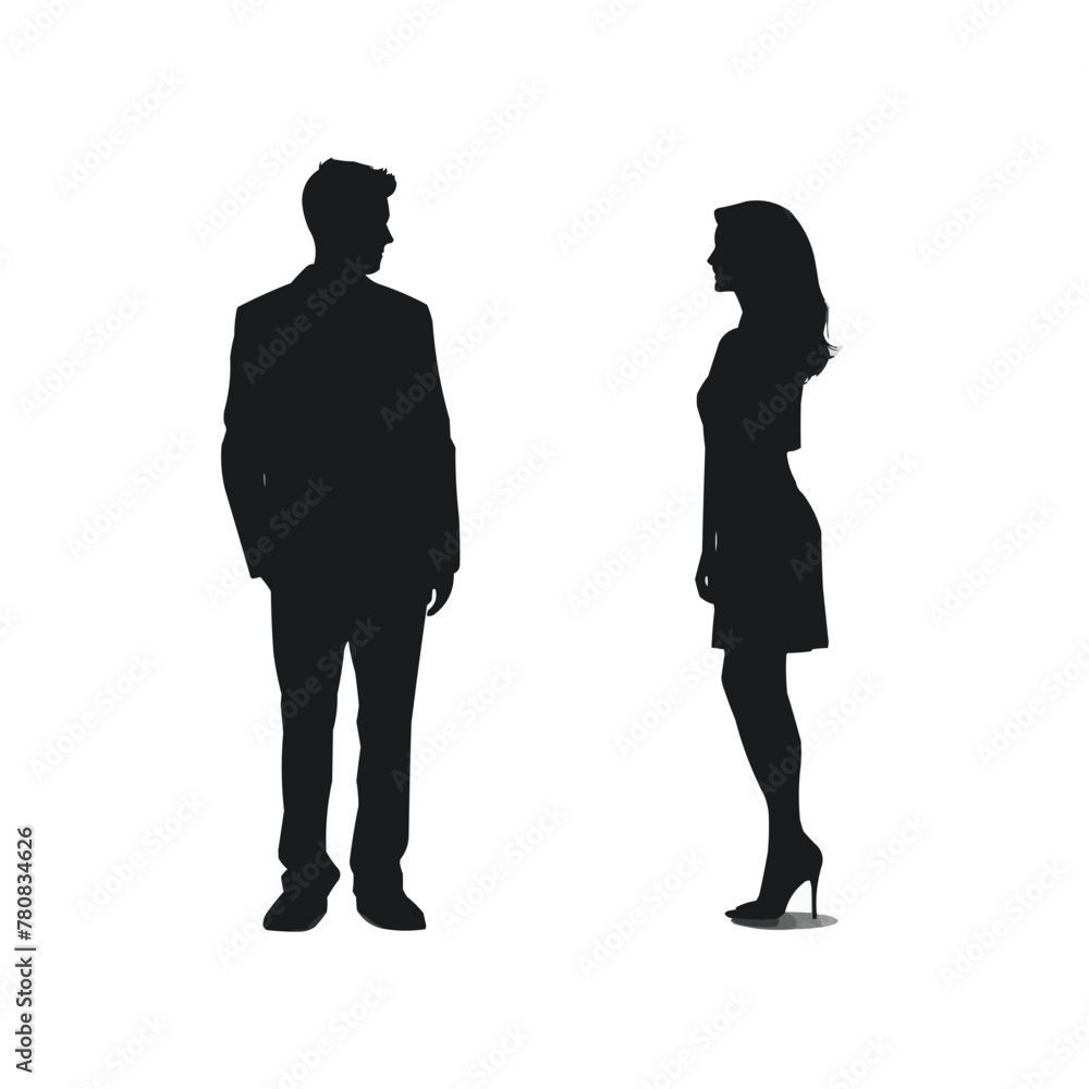 Man and women to stand silhouette set, Vector silhouettes of man and a woman