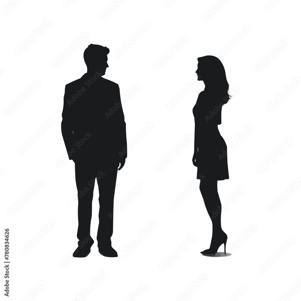 Man and women to stand silhouette set, Vector silhouettes of man and a woman Man and women to stand silhouette set, Vector silhouettes of man and a woman
