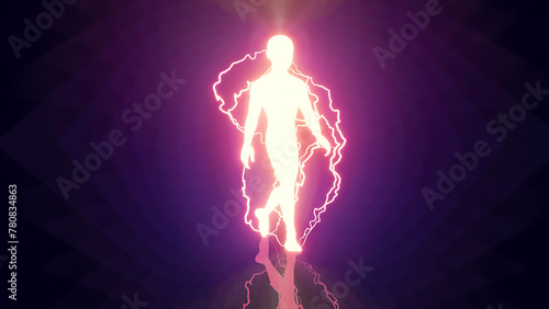  the young sun god Thor walking flashing lightning