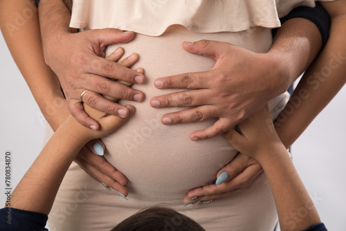 Wallpaper Mural Family members hands touching holding their mother big pregnant belly family  Torontodigital.ca
