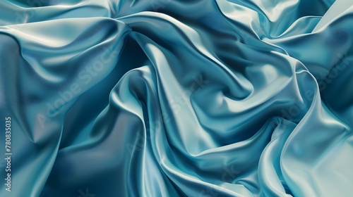 3d render, abstract blue background with layers of silk folded drapery, fashion wallpaper with levitating cloth