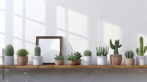 Bespoke Botanical Display  Minimalist Living Room with Bamboo Shelf and Succulents 