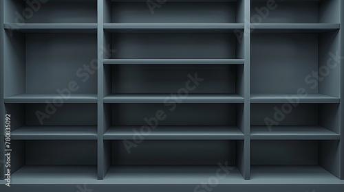 Vector illustration featuring empty shelves in shades of gray.