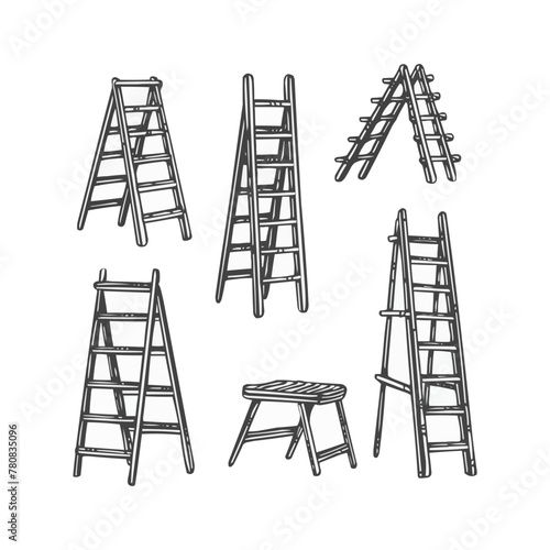 Ladder vector isolated on white. Wooden stair flat and line icons