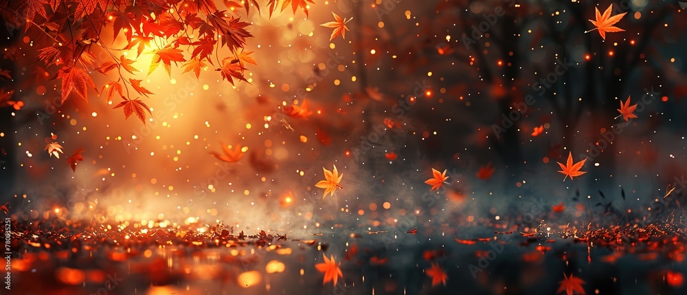 autumn forest with fallen leaves - obrazy, fototapety, plakaty 