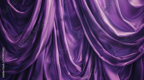 Detailed close-up of a purple curtain against a black background. Perfect for interior design projects
