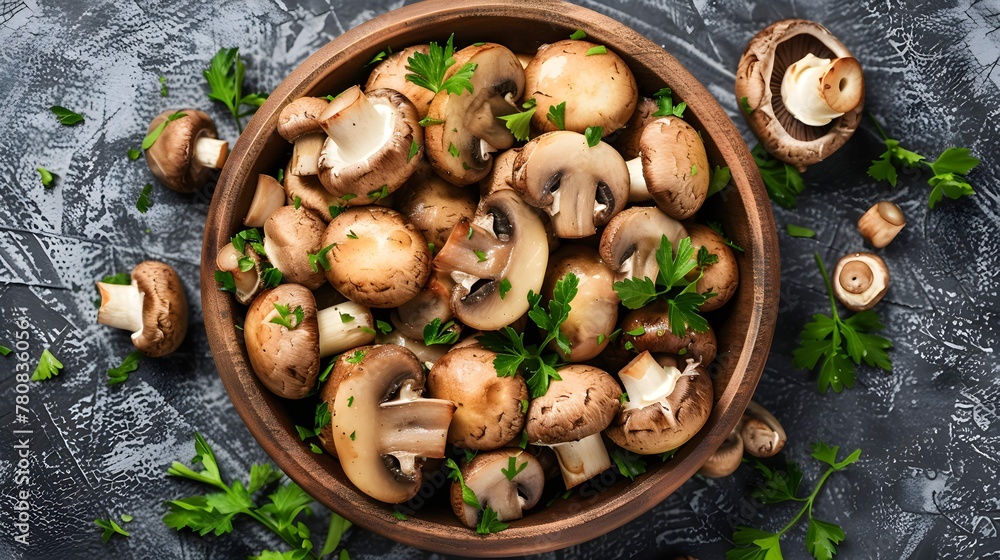 Fototapeta premium A dish of fresh mushrooms with parsley