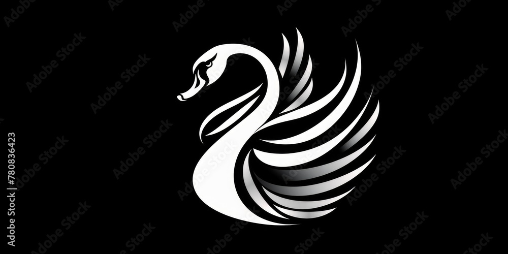A majestic white swan on a contrasting black background. Ideal for elegant and minimalist designs A majestic white swan on a contrasting black background. Ideal for elegant and minimalist designs