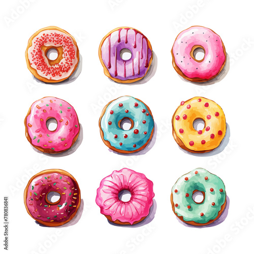 Watercolor donut clipart for graphic resources