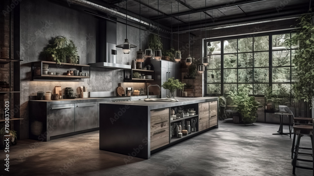 Industrial style kitchen with stainless steel appliances Industrial style kitchen with stainless steel appliances