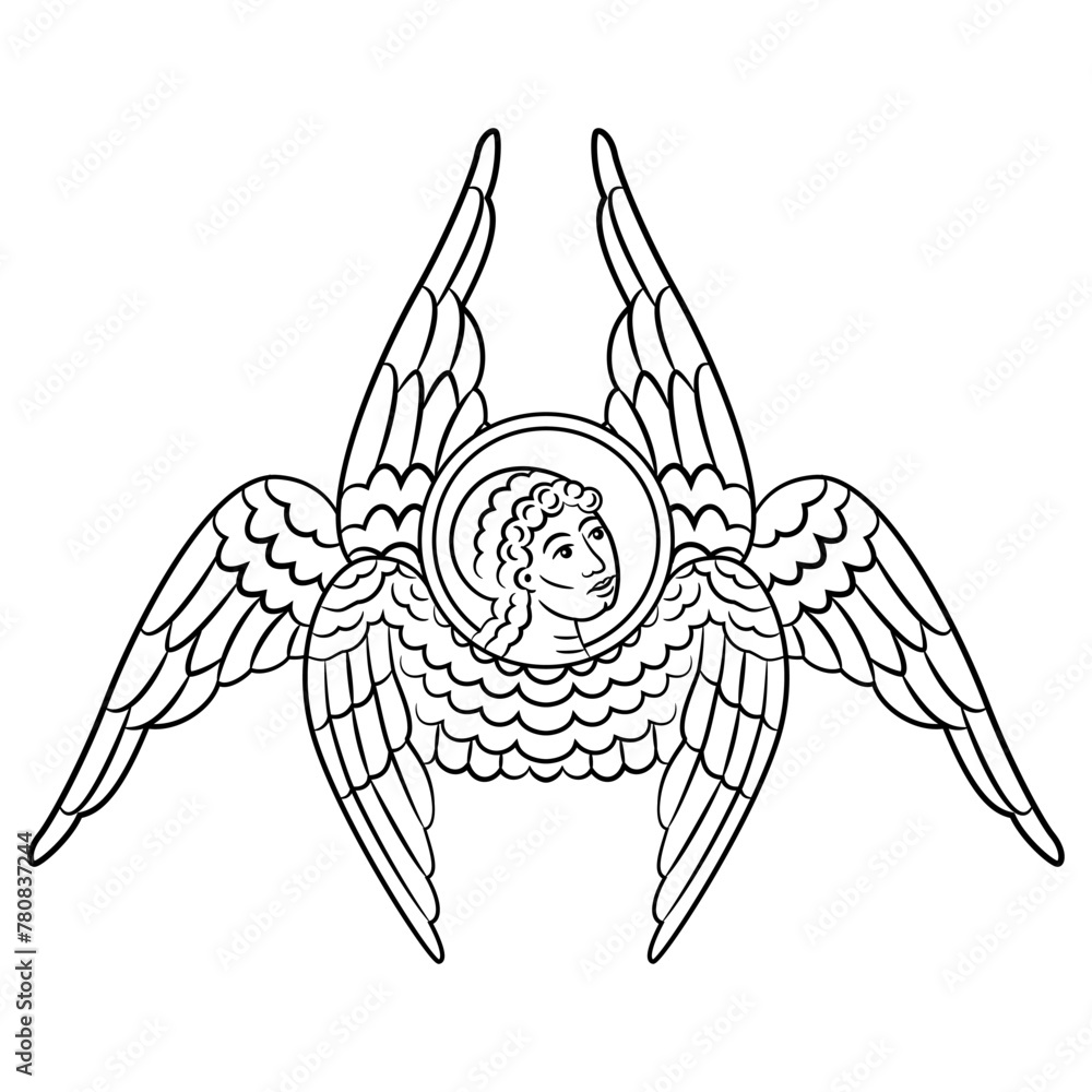 Six winged seraph or seraphim. Christian angel. Medieval Russian ...