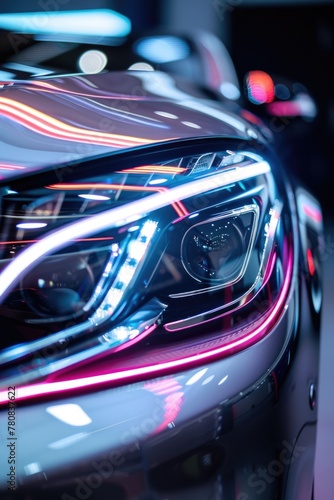 Detailed shot of a car headlight, perfect for automotive industry promotions