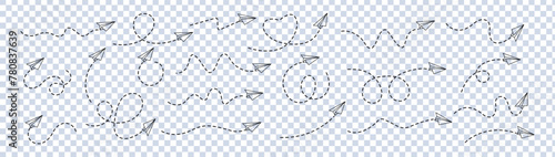 Paper airplane. paper plane with dotted line trail trace icon photo