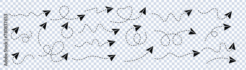 Paper airplane. paper plane with dotted line trail trace icon