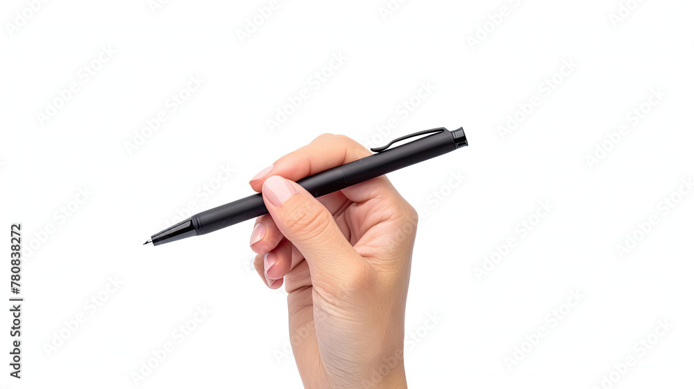 Woman Hand With Pen Writing on air. Isolated on white background Woman Hand With Pen Writing on air. Isolated on white background