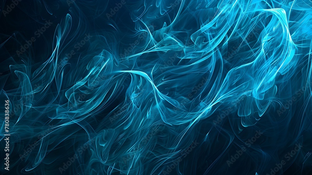 Obraz premium Abstract blue on black background texture. Dynamic curves ands blurs pattern. Detailed fractal graphics. Science and technology concept.