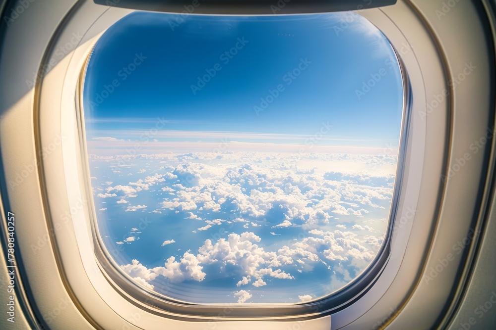 Passenger airplane viewpoint from high above admiring beautiful sky scenery Passenger airplane viewpoint from high above admiring beautiful sky scenery