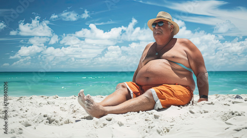 Obese fat man of the beach
