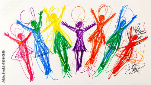 community care in the style of a children's multicolored pencil drawing