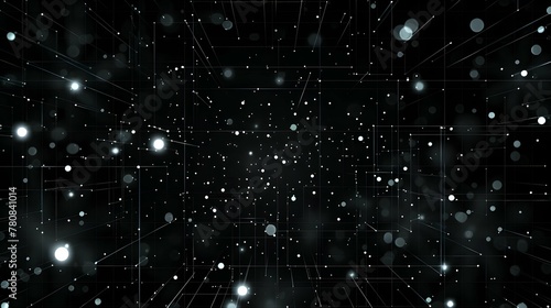 Animated abstract technology dark background random dots and grid 
