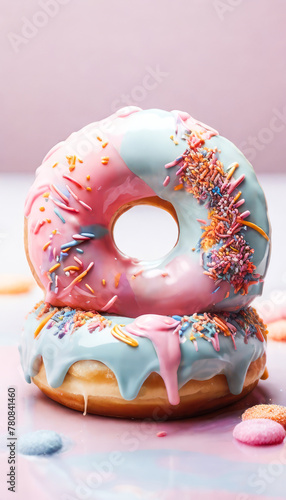 Donut in pink glaze. Minimalism in pop style 