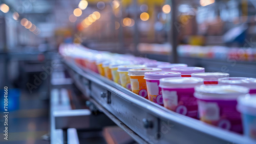 Wallpaper Mural Yogurt containers on conveyor belt in factory. Torontodigital.ca
