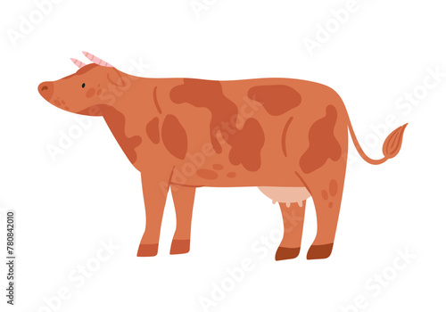 Cow animal farm. Farming activity  ranch animal growing flat vector illustration