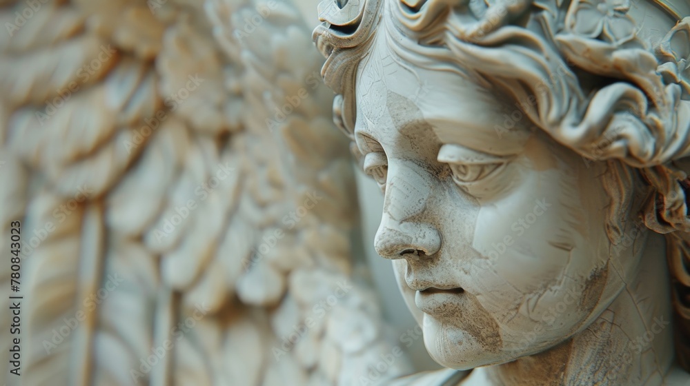 Detailed view of an angelic statue, suitable for religious or memorial concepts