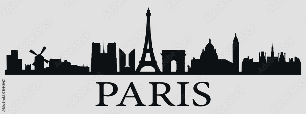 Paris. The city skyline.  Silhouettes of buildings. Vector on a gray background