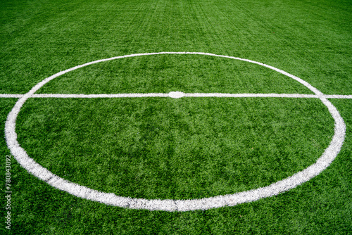 Midfield line on an artificial grass football pitch.