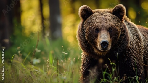 Brown bear in the summer forest. AI generative.