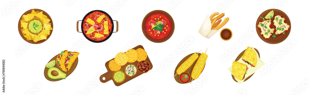 Traditional Mexican Dish and Food Served for Restaurant Menu Vector Set Traditional Mexican Dish and Food Served for Restaurant Menu Vector Set