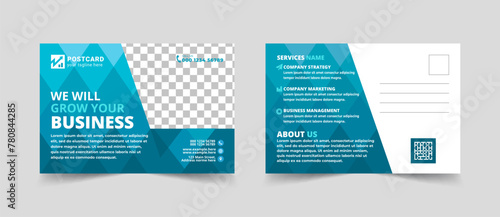 Postcard Layout with Blue Pattern. amazing and modern postcard design