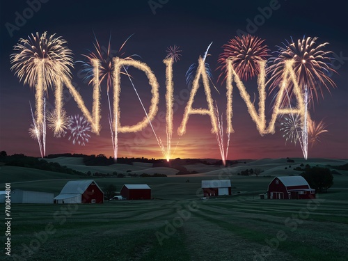 Hoosier Harvest: Fireworks Dawn over Indiana Farmland photo