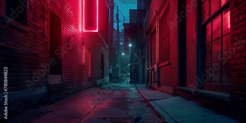 Desolate Alley in Neon Light, Moody Urban Scene