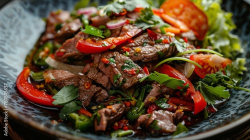 Thai cuisine. Thai Waterfall beef salad.