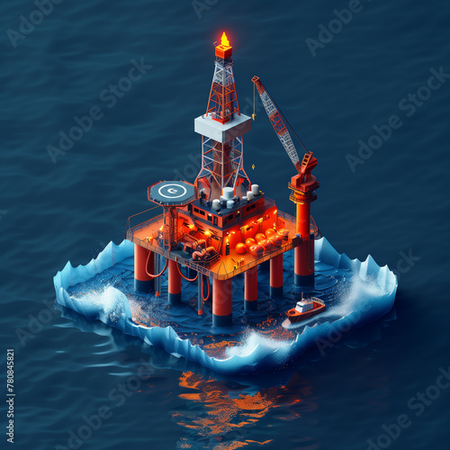 Isometric Oil Platform on Ocean at Night photo