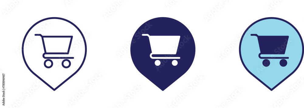 Supermarket Shop Cart Pin Icon - Navigation Set Supermarket Shop Cart Pin Icon - Navigation Set