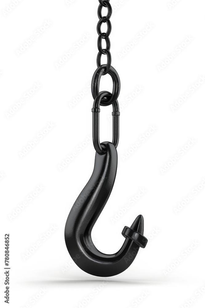 A black hook with a chain attached. Suitable for industrial and construction themes A black hook with a chain attached. Suitable for industrial and construction themes
